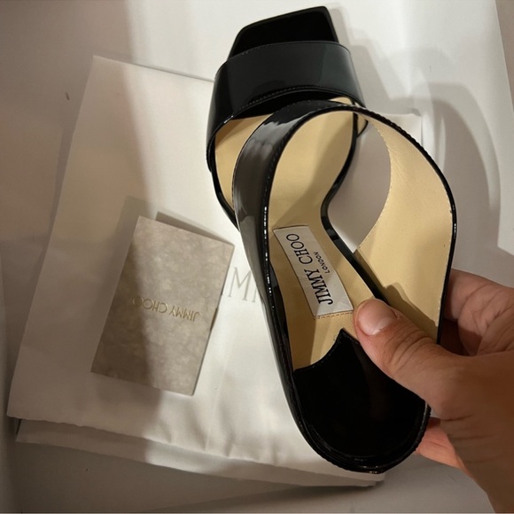 Jimmy Choo Hira 85 mm Black Soft Patent Leather Mule Heels Sandals - Picture 7 of 10